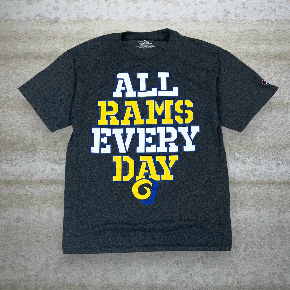 Vintage Y2K Los Angeles Rams Champion Shirt Mens M Dark Grey Cotton Short Sleeve - Picture 1 of 5